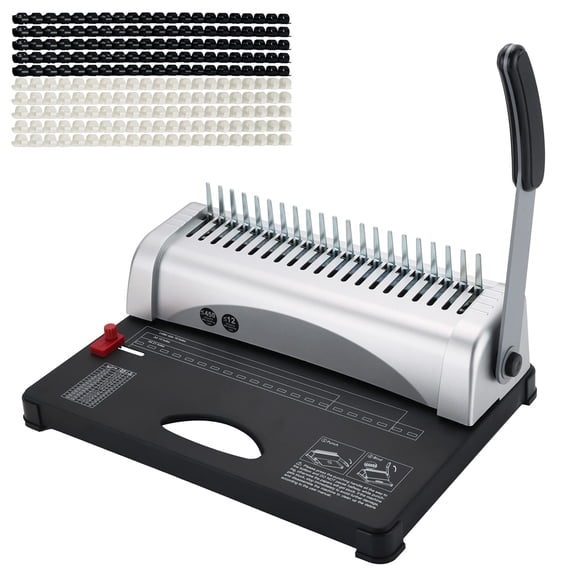 MYFULLY Comb Binding Machine, 21-Holes, 450 Sheets, Paper Punch Binder with Starter Kit 100 PCS PVC Comb Bindings Perfect for Letter Size, A4, A5 or Smaller Sizes Office