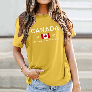 WILLBEST T-Shirt en Coton Femme T-Shirts Femmes Fête du Canada Chandails Drapeau du Canada T-Shirt Graphique Feuille d'Érable Canadienne Manches Courtes T-Shirt Patriotique Hauts