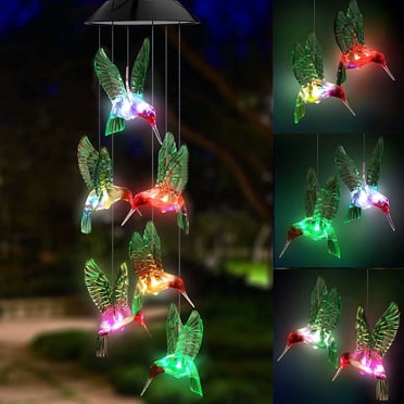 Carillon Éolien Solaire à DEL Hummingbird, Guirlandes Lumineuses Solaires, Six Carillons Éoliens Hummingbird Étanches pour Décoration de Maison, Fête, Nuit et Jardin