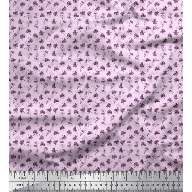 Soimoi Poly Georgette Fabric Clover Leaves Print Fabric by The Yard 52 Inch Wide