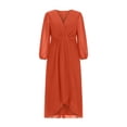 thumbnail image 3 of cfhntfmh Robes d'Invitée de Mariage pour Femmes en Mousseline Confortable à Manches 3/4 Robe Tendance d'Automne Fluide à Col en V Robe de Sortie pour Fête, 3 of 5