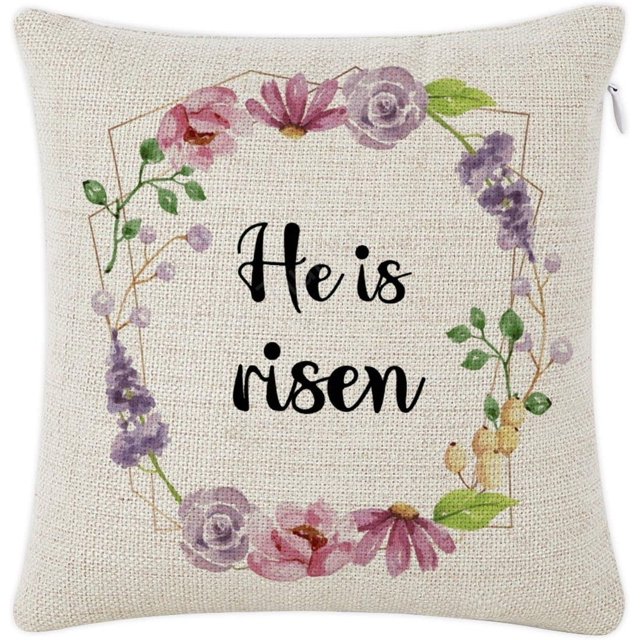 "He is Risen" Square Pillowcase 20x20 Decorative Linen Cushion Cover with Zipper Closure for Bed Dorm Car and Study Decor