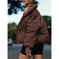 thumbnail image 4 of ORUYROP Women's Winter Puffer Down Jacket Long Sleeve Zipper Pockets Baggy Short Coats, 4 of 6