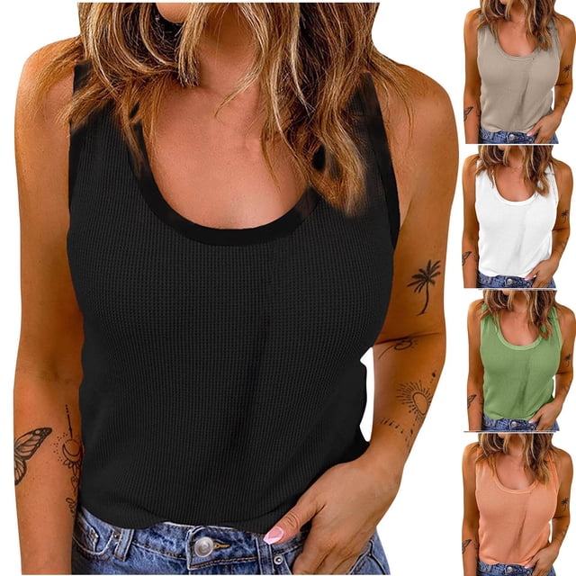 JDQJBZ Womens Sleeveless Sweater Vest Knit Solid Color Round Neck Sleeveless Fitted Top