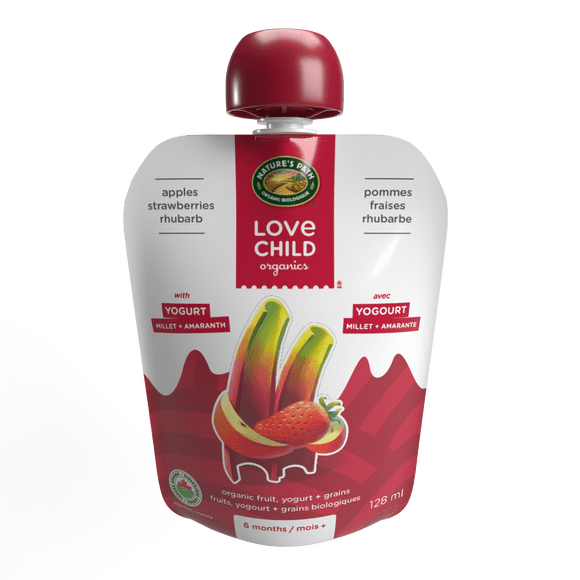 Love Child Organics Power Yo'rridge Apples, Strawberries + Rhubarb Puree 128ml Pouch