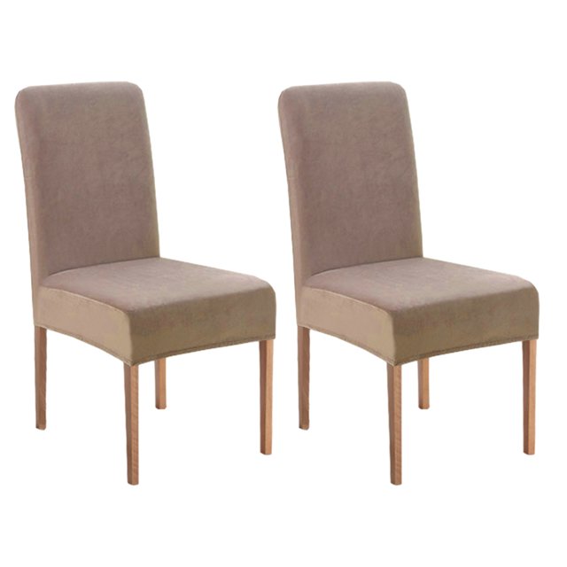 Youkk 2pcs/set Dirt-proof Velvet Chair Covers - Exquisite Craft Elastic Belt Machine Washable Dining Room Khaki 2 pcs 1Set