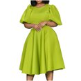 thumbnail image 1 of Pisexur Robes d'Invitée de Mariage pour Femmes à Manches Bouffantes, Robes Décontractées, Robe de Fête à Col en V à Motif Floral avec Poches, Robe de Cocktail, Unie, Grande Taille, Robes de Retour à la Maison, 1 of 6