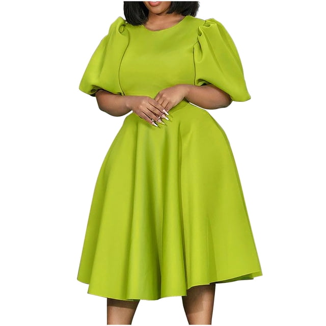 Pisexur Robes d'Invitée de Mariage pour Femmes à Manches Bouffantes, Robes Décontractées, Robe de Fête à Col en V à Motif Floral avec Poches, Robe de Cocktail, Unie, Grande Taille, Robes de Retour à la Maison