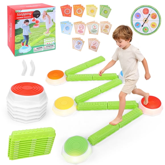 Light Up Kids Balance Beam Stepping Stones Set, 15 Piece Sensory Balance Obstacle Course Toy for Toddler Physical Therapy & Preschool Classroom