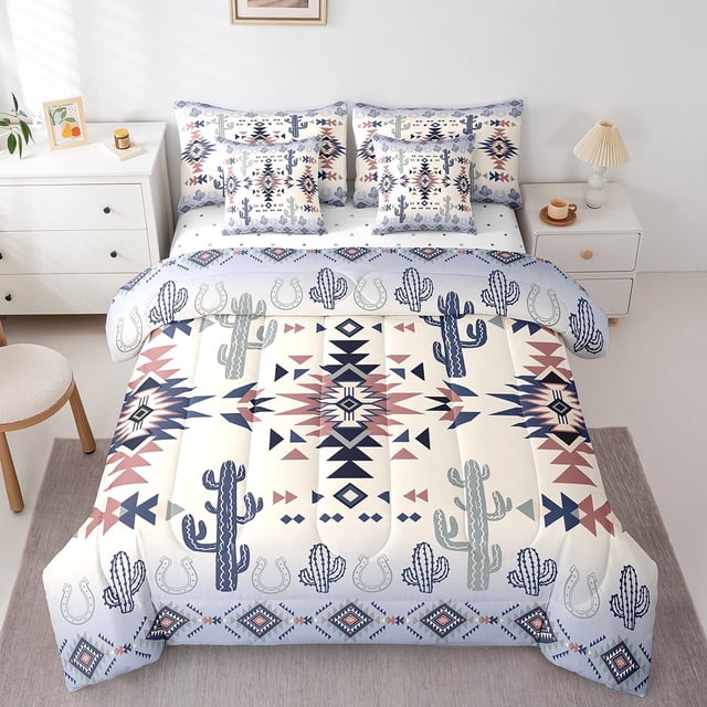Erosebridal Ensemble de Literie Hippie Aztèque Format Simple, Ensemble de Lit Mandala Boho, Déco Cactus Tribal, Réversible 7 Pcs