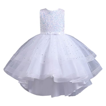 AJIWYH Robe de Demoiselle d'Honneur pour Fille, Élégante en Dentelle, Robe de Baptême et de Mariage, Robes de Fête, Blanc, 10-11 Ans