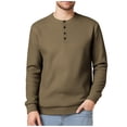 thumbnail image 2 of Mens Button Up Shirts Long Sleeve Waffle Knit Crewneck T-Shirt Casual Solid Color Pullover Henley Tops, 2 of 8