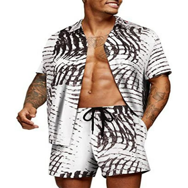 Stylish Matching Set Men‘s Printed Shirt and Shorts for Hawaii