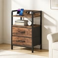thumbnail image 2 of Outdoor Side Table 2-Tier with Storage – Modern Rustic End Table with 2 Fabric Drawers & Iron Frame – Compact Design for Patio, Bedroom, Living Room – Wood Color (1-Pack), 2 of 7