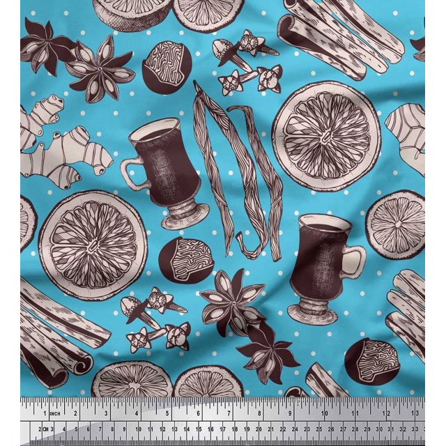 Soimoi Moss Georgette Fabric Dot,Spices & Cups Decor Fabric Printed Yard 42 Inch Wide