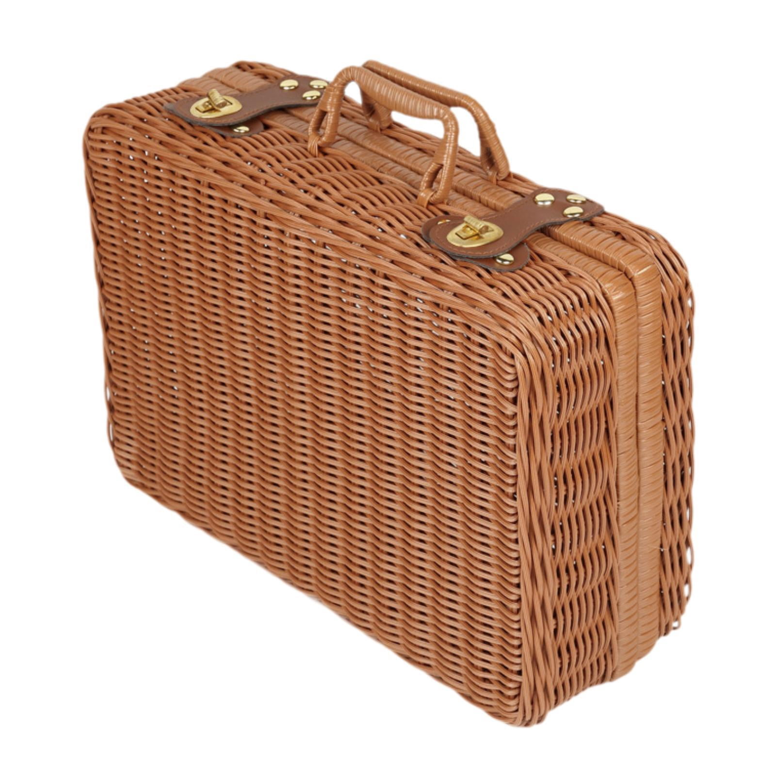 Luzkey Panier de Rangement en Rotin Imitation avec Couvercle Valise pour Table de Voyage Domestique TG