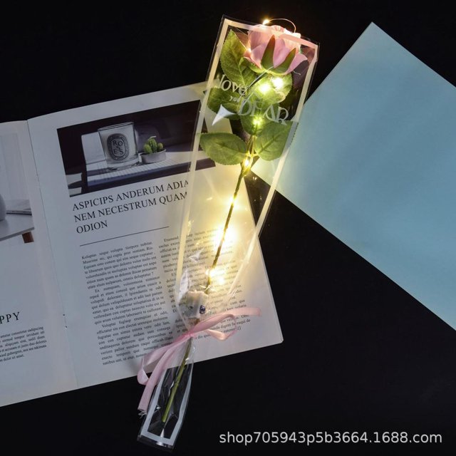 KUIZAP 1pc Led Light Up Glowing Roses Red Flower Bouquet Led Flash Handheld Valentine's Day Glow Party Wedding Decoration(Pink-A)