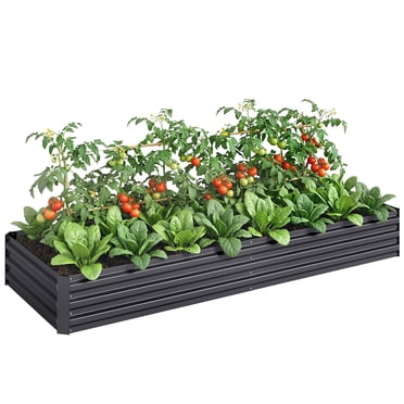 Outsunny Bac de Jardin Surélevé Galvanisé 8x3x1 Pi, Fond Ouvert, Gris