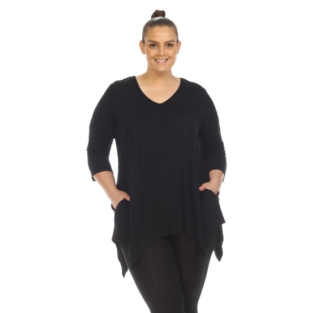 White Mark Tunique à Manches 3/4 pour Femmes, Taille Empire, Col en V