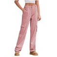 thumbnail image 1 of Besolor Jeans Cargo Taille Haute pour Femmes, Jambe Droite Extensible à Poches à Rabat, Pantalon Cargo en Denim Ample, Rose, 1 of 7