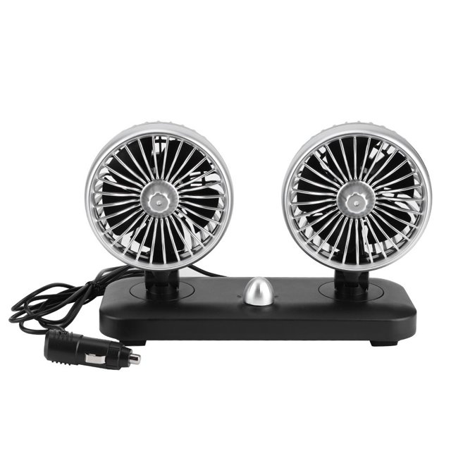12V Universal Car Electric Fan Dual Head 180° Rotatable Auto Air Cooling Dashboard Mount