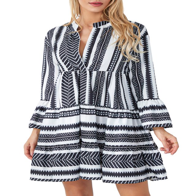 Womens Summer Floral Mini Dress Boho Flowy Short Dresses Long Sleeve Cocktail Dress