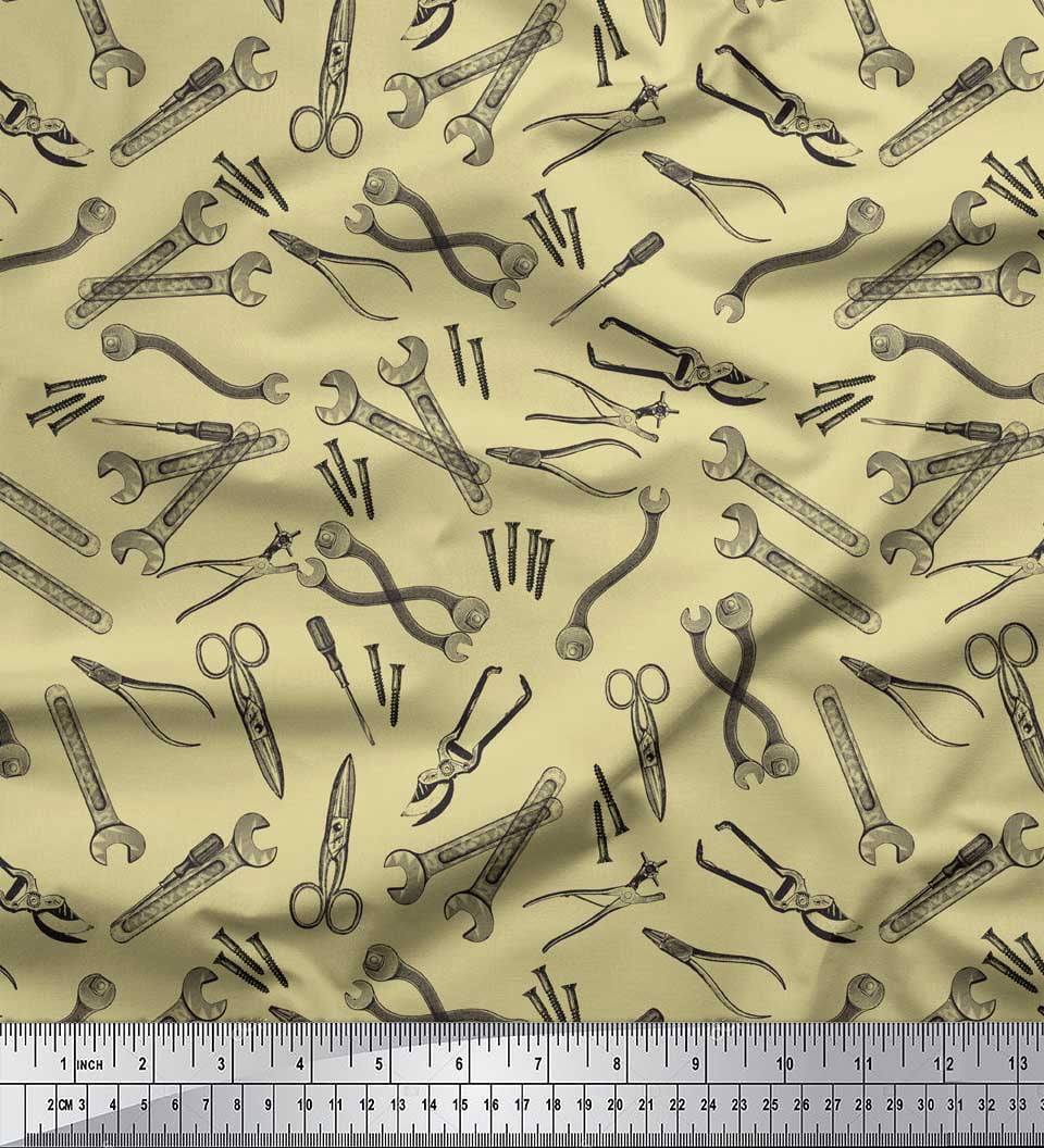 Soimoi Beige Cotton Cambric Fabric Tools Hardware Decor Fabric Printed Yard 42 Inch Wide