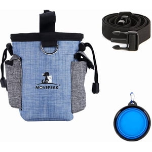 Enkarl Poche de gâterie pour chiens, sac de gommage pour chiens avec bol pour l'entraînement de petits à grands chiens, jouets pour animaux de compagnie faciles à porter, kibble, gâteries (bleu)