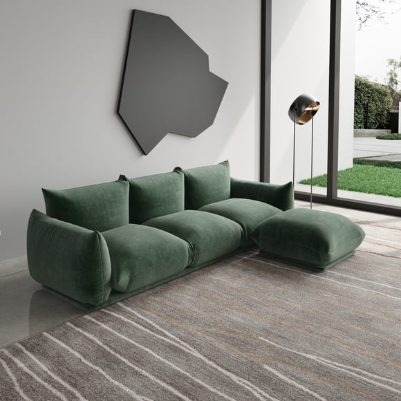 The Magic Home Convertible Modular L-Shaped Chenille Sectional Sofa Sofas, Green