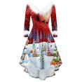 thumbnail image 2 of FOCUSNORM Robe de Noël Juniors pour Femmes Manches Longues en Peluche Col en V Dessin Animé Fête Midi, 2 of 8