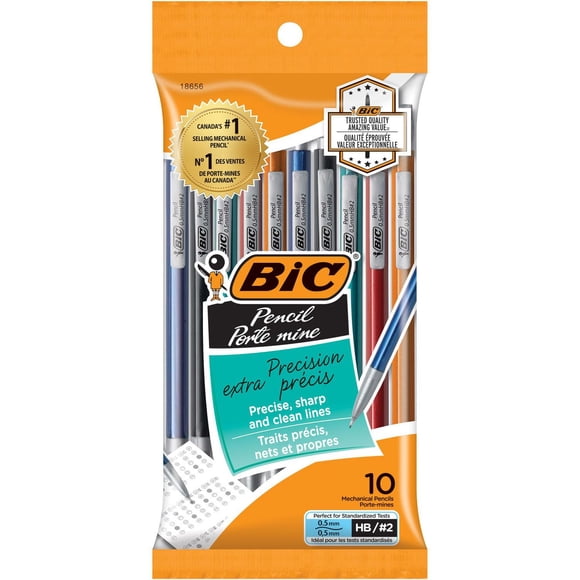 Porte-mine Extra-Précision de BIC, corps métallique, pointe fine (0,5 mm), 10 unités, traits précis pour une calligraphie soignée