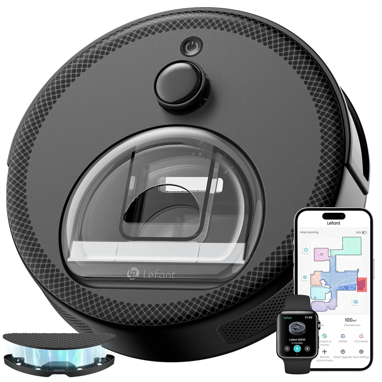 Lefant M330 LiDAR Navigation Robot Vacuum and Mop, 450ml Visible Dustbin, 190° PSD Obstacle Avoidance, Multi-Level Mapping, Robot Vacuum Cleaner for Hardwood Carpets Pet Hair