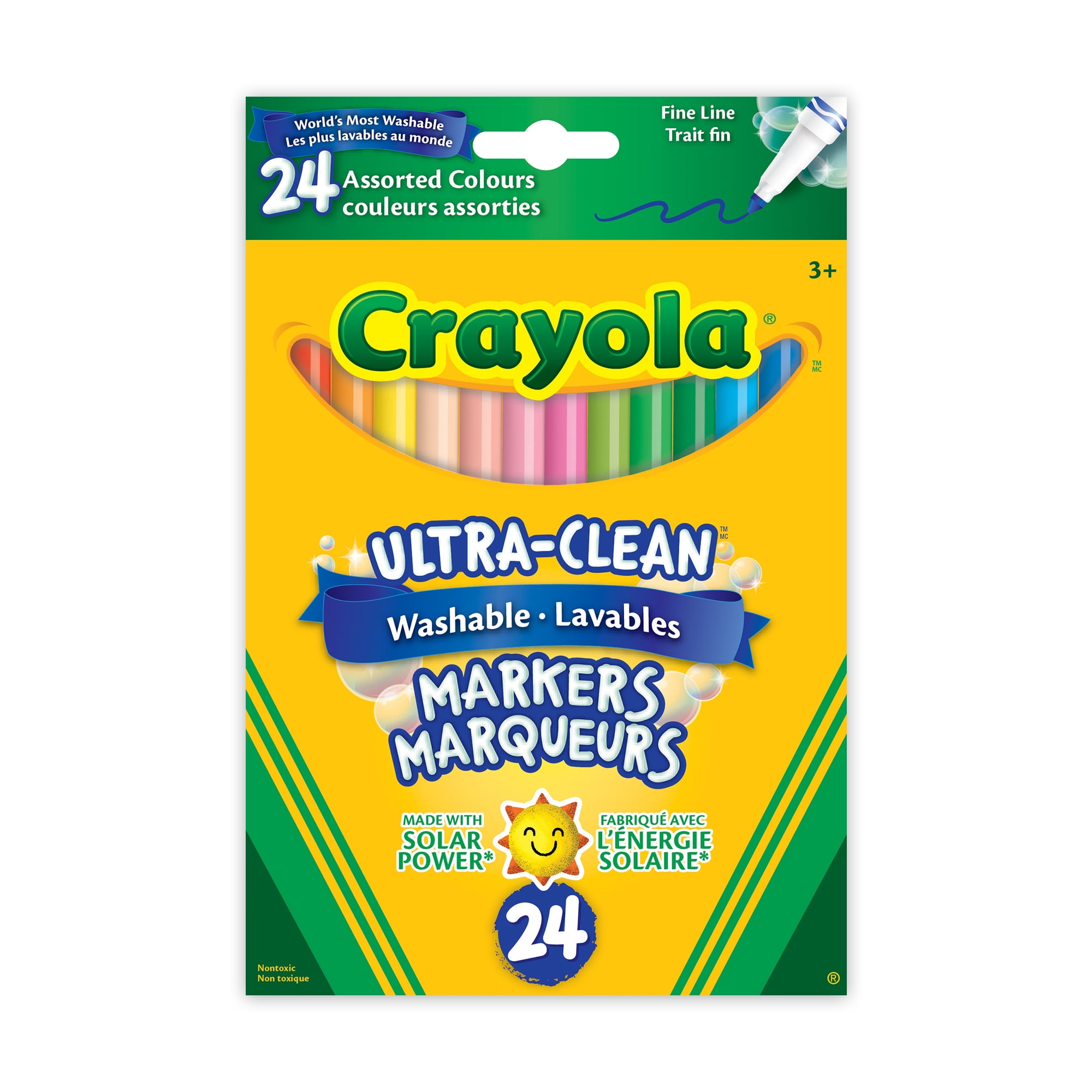 Crayola Ultra-Clean Washable Fine Line Markers, Assorted Colours, 24 Count