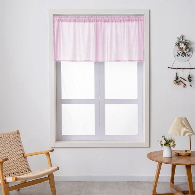 Innerwin Rideaux de Cuisine Déco Demi-Fenêtre Poche pour Tringle Simple Cantonnière Courte Semi-Transparente Moderne Couleur Unie Traitement de Luxe Rose L:51 Pieds' x H:16 Pieds'