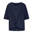 thumbnail image 3 of asjyhkr Womens Linen T Shirts Loose Fitting V Neck Button Lightweight Summer Tops Solid Color Tees, 3 of 7