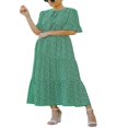 thumbnail image 2 of Robe Décontractée à Volants Manches Courtes Imprimé Floral Taille Haute Col en Chiffon Robe Longue de Plage Fête Vert s, 2 of 4