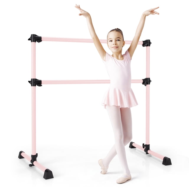 Costway 4FT Portable Double Freestanding Ballet Barre Dancing Stretching Pink