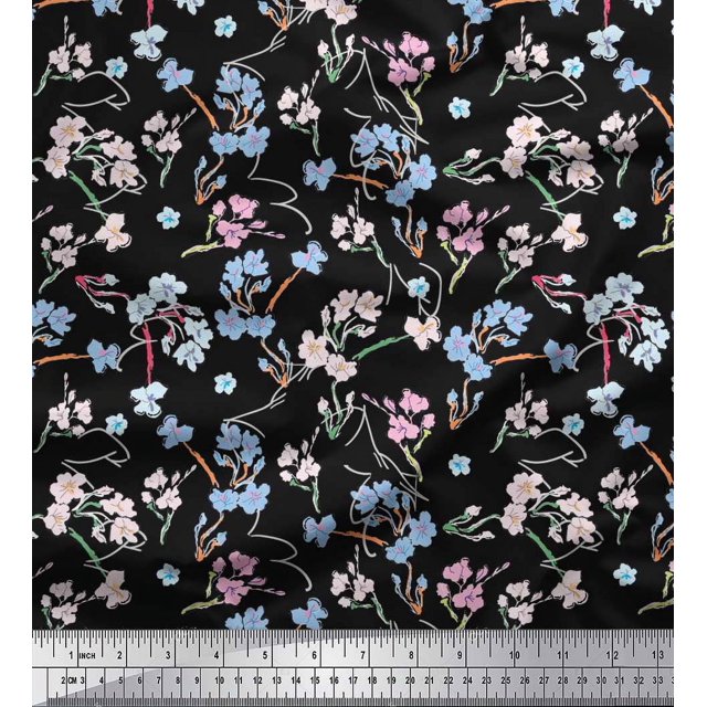 Soimoi Georgette Viscose Fabric Artistic Floral Decor Fabric Printed Yard 42 Inch Wide