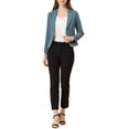 thumbnail image 2 of INSPIRE CHIC Women's Blazer Open Front Wear-to-Work Summer Crop Suit Jacket Blue Grey-Solid XS, 2 of 6