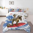 thumbnail image 1 of Erosebridal Cat Riding Dinosaur Bedding Sets Full with Comforter,Surfing Fishing Duvet Insert,Animal Decor,Reversible,3pcs, 1 of 7