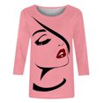thumbnail image 4 of Penkiiy Hauts pour Femmes Mode Femmes T-shirt Imprimé Mi-Long Manches 3/4 Blouse Col Rond Hauts Décontractés Rose Vêtements Y2K, 4 of 4