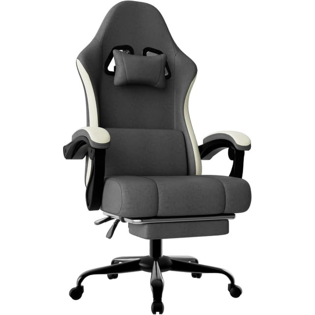 Ergonomic Gaming Chair with Pocketed Spring Cushion Breathable Fabric Computer Chair with Footrest Adjustable Lumbar Support Video Game Chair for Adults