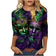 thumbnail image 1 of Penkiiy 2024 Chemise Manches 3/4 Mardi Gras Blouse Fantaisie Carnaval Masque Imprimé Tunique Thème Fête Col Rond Tee 2TG Multicolore, 1 of 5