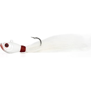 BLUEWING Bucktail Jig 2 Pcs Tête de Plomb Jig Leurre Caneton d'Eau Salée Cheveux Jig pour Poisson Bleu, Pêche à l'Achigan, Taille 1oz, Blanc