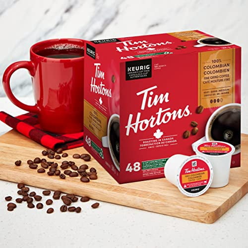 Capsules de café Tim Hortons 100 % colombien, torréfaction mi-foncée, capsules K-Cup à usage unique, compatibles Keurig, goût frais, 48 capsules