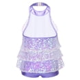 thumbnail image 2 of TiaoBug Girls Sleeveless Shiny Sequins Halter Tassel Mini Dress Latin Jazz Salsa Samba Rumba Unitard Dress Lavender 4, 2 of 6