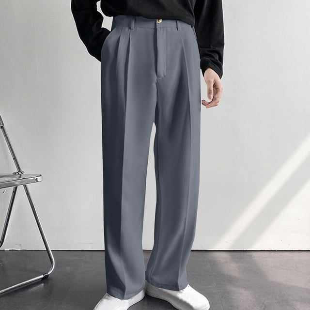Weiqiqre Work Pants for Men Suit Pants Personality Design Solid Color Straight Premium Casual Pants Simple Trousers