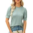 thumbnail image 2 of Yuyuzo Hauts pour Femmes Chic Décontracté Manches Courtes Bouffantes Col Ras du Cou Chemises Broderie Anglaise Blouses de Travail Haut, 2 of 3