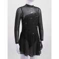 thumbnail image 2 of Sxiwei Kids Girls Long Sleeve Mesh Splice Figure Skating Dress with Rhinestone Keyhole Back Gymnastic Black 16, 2 of 6