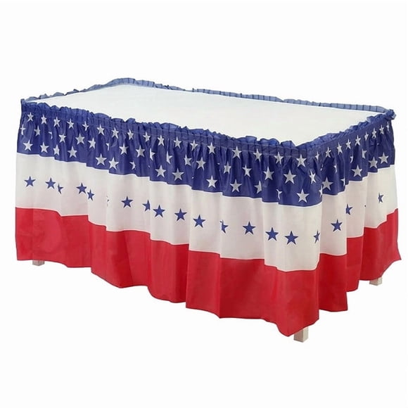 Jupe de Table pour la Fête de l'Indépendance Rouge Blanc Bleu avec Pentagramme, Robe de Table Patriotique, Jupe de Table en Polyester avec Velcro, Décorative pour le Memorial Day et les Rassemblements